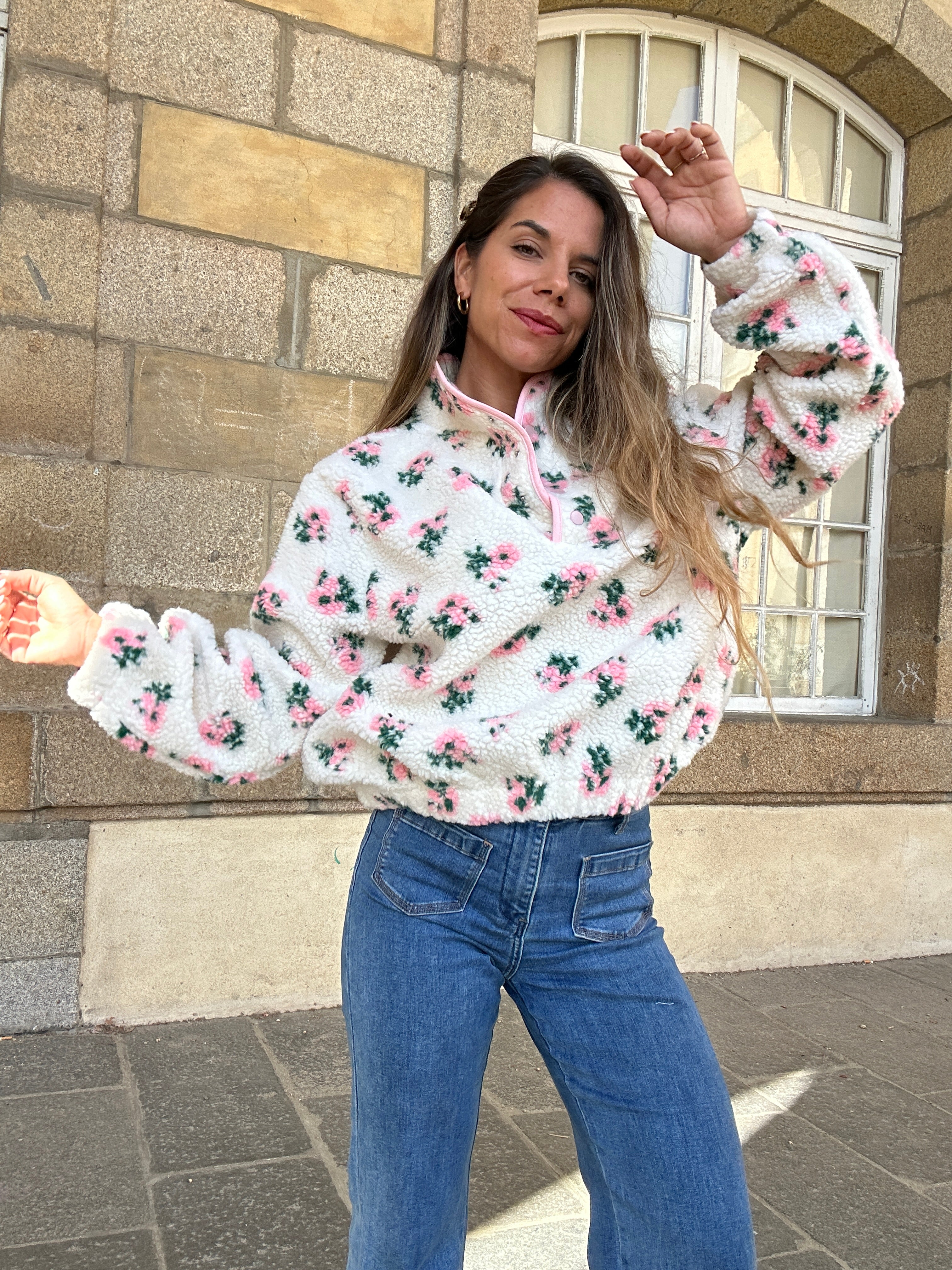 Veste moumoute fleurie Lisa
