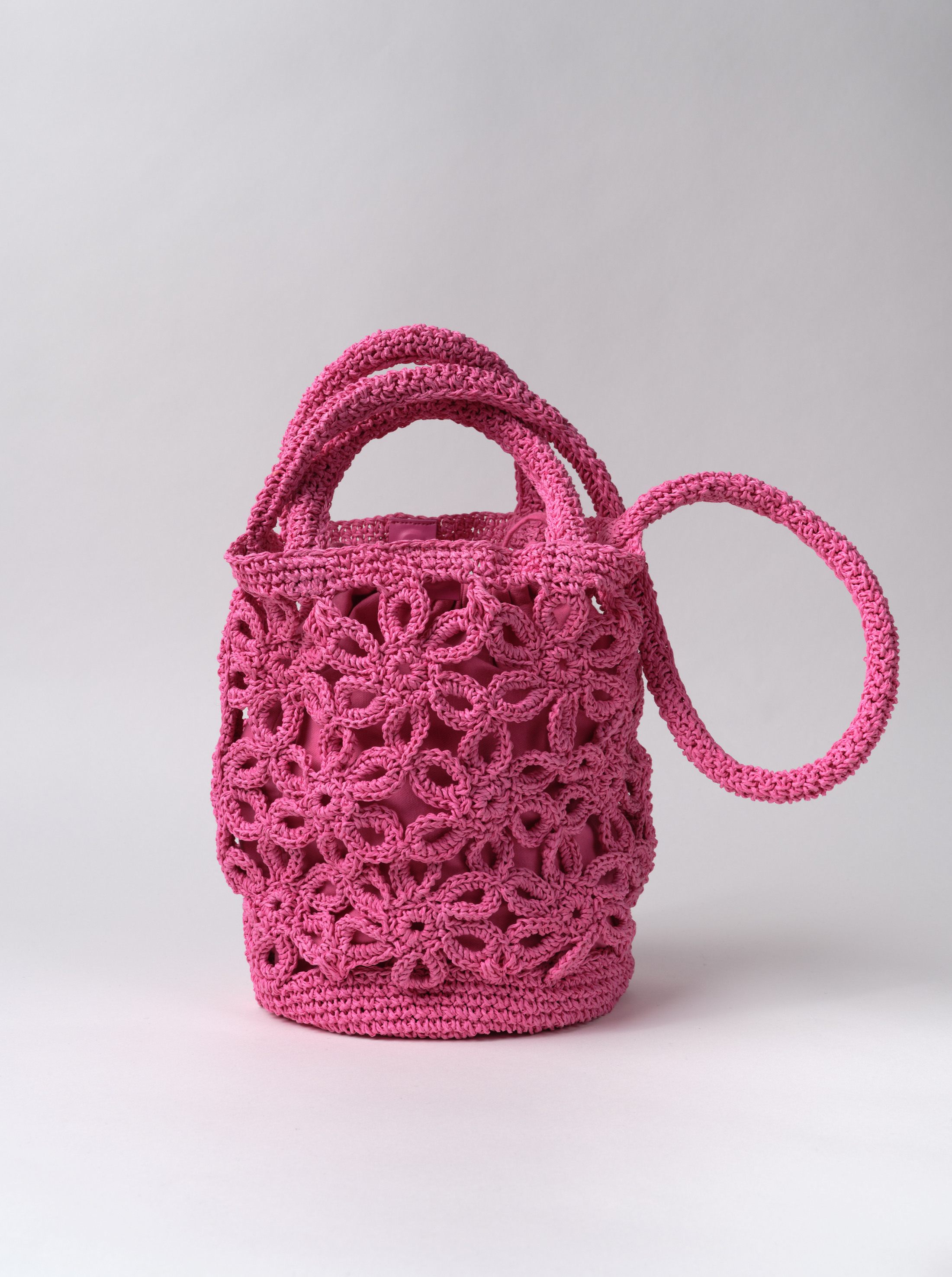 Pink Raffia Flower Bag