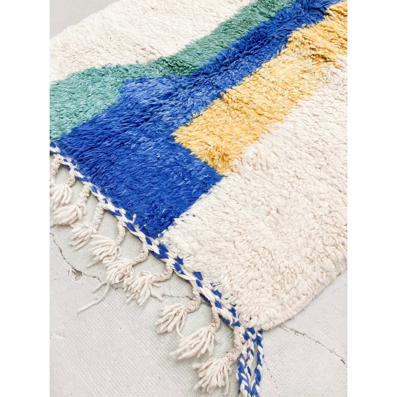 Tapis Berbère Marocain Beni Ouarain - Ecru À Motifs Colorés