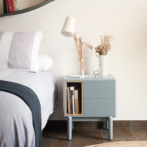 Corvo - Table De Chevet - Gris Perle & Chêne