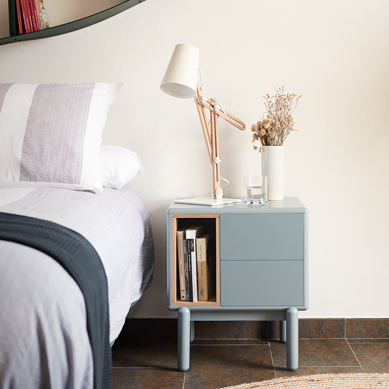 Corvo - Table De Chevet - Gris Perle & Chêne