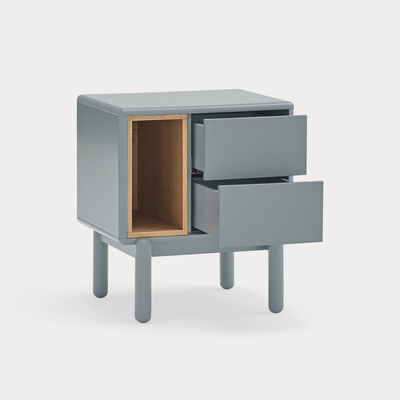 Corvo - Table De Chevet - Gris Perle & Chêne