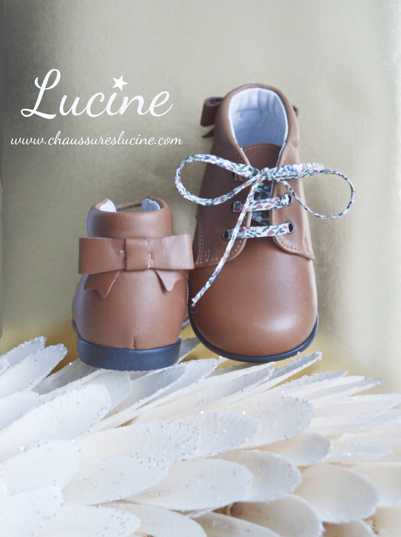 Chaussures Bottillons Souples Azylis Noeud Arrière - Cuir Camel - Fille