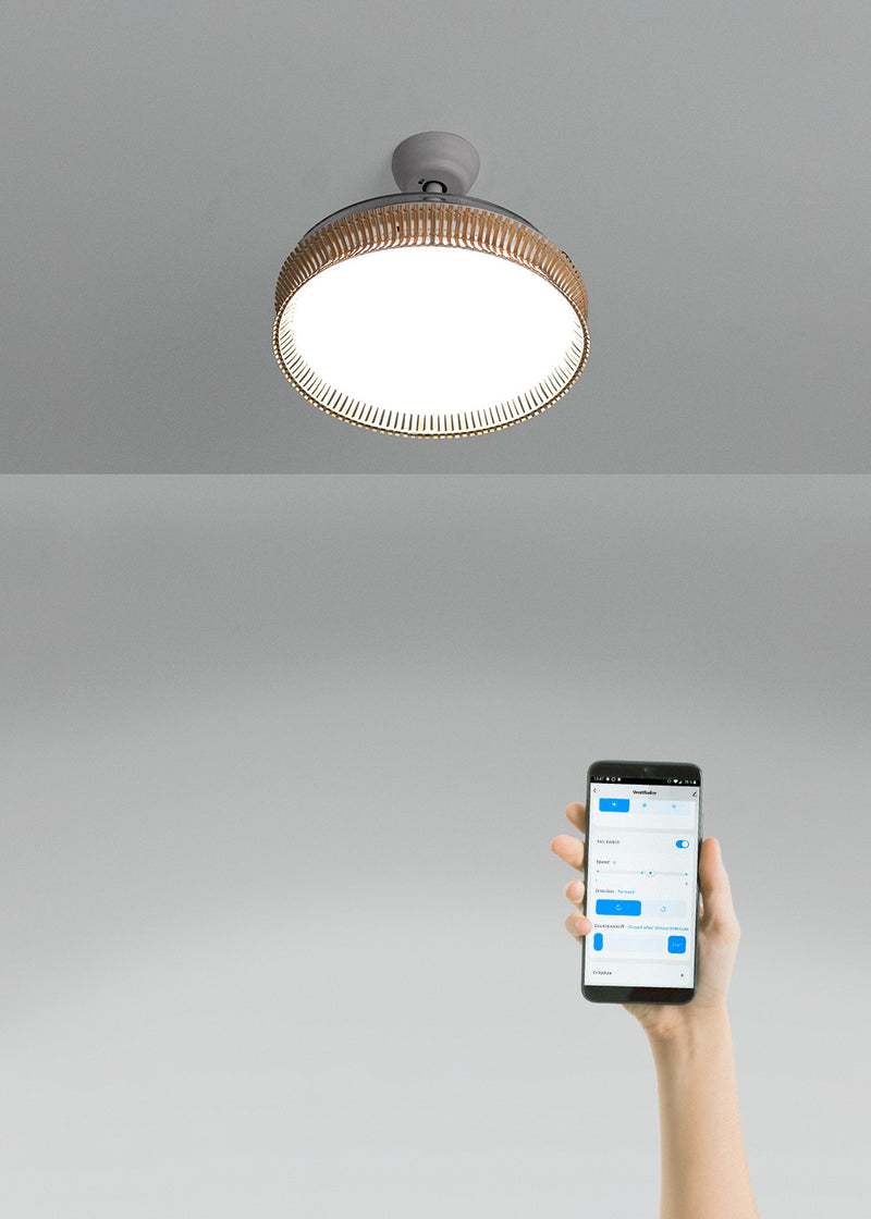 Wind Clear Rattan M - Silent Ceiling Fan with Retractable Blades and LED Lighting - With Wifi - Knot