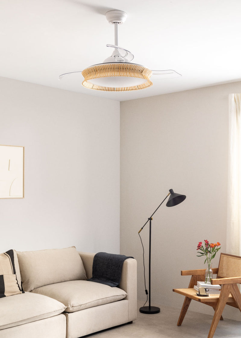 Wind Clear Rattan M - Silent Ceiling Fan with Retractable Blades and LED Lighting - With Wifi - Knot