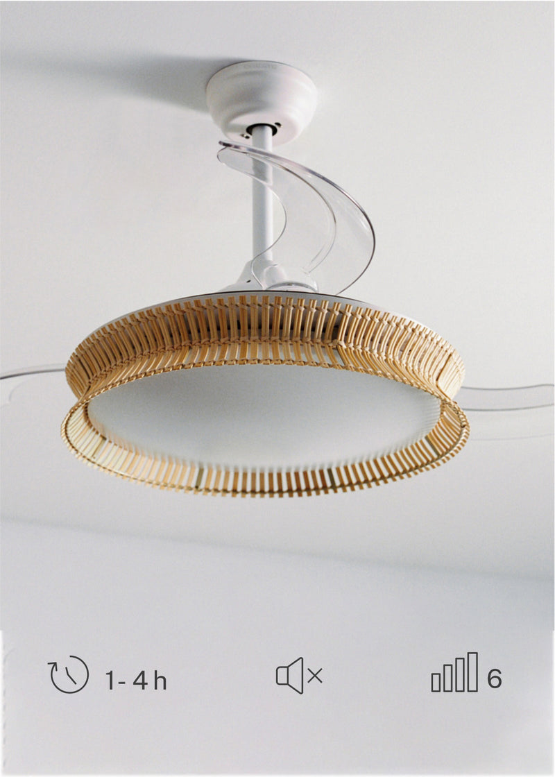 Wind Clear Rattan M - Silent Ceiling Fan with Retractable Blades and LED Lighting - With Wifi - Knot