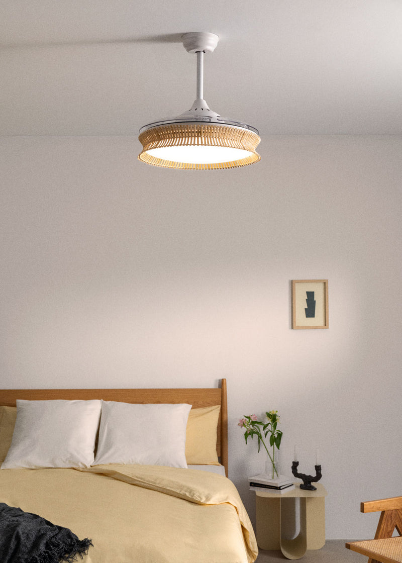 Wind Clear Rattan M - Silent Ceiling Fan with Retractable Blades and LED Lighting - Knot