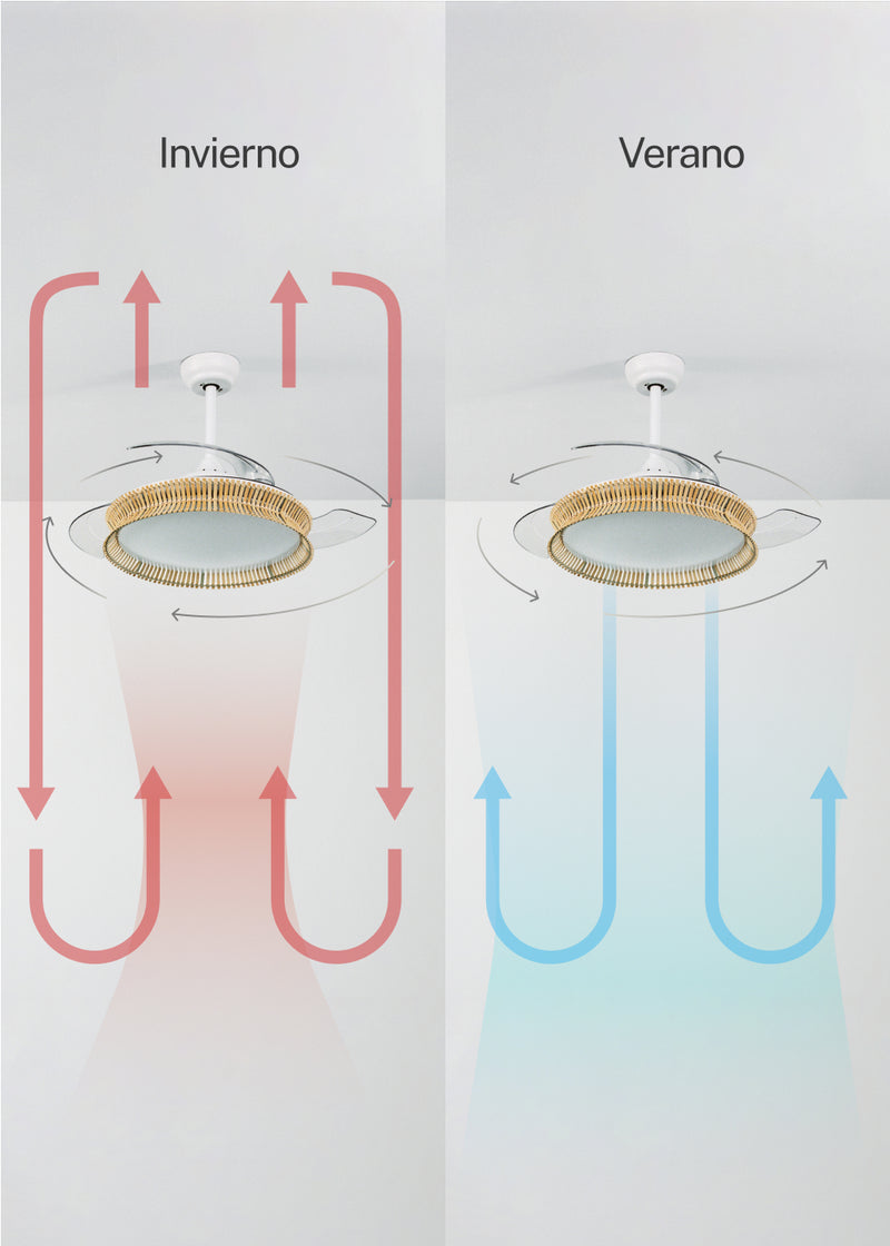 Wind Clear Rattan M - Silent Ceiling Fan with Retractable Blades and LED Lighting - Knot