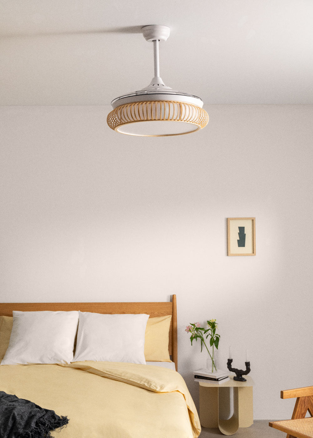Wind Clear Rattan M - Ventilador De Techo Silencioso Aspas Retráctiles Con Iluminación LED - Ovalado
