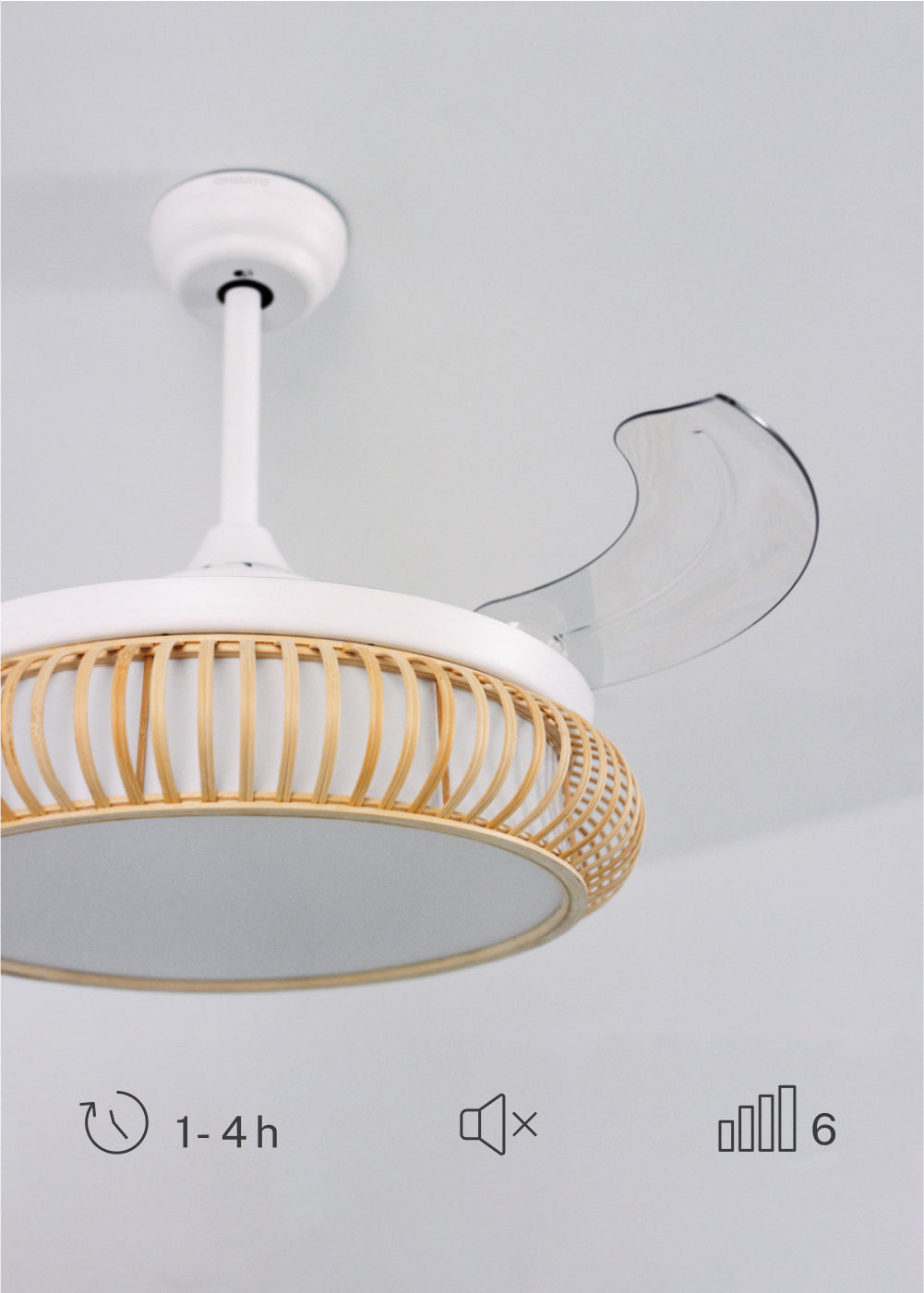 Wind Clear Rattan M - Ventilador De Techo Silencioso Aspas Retráctiles Con Iluminación LED - Con Wifi - Ovalado