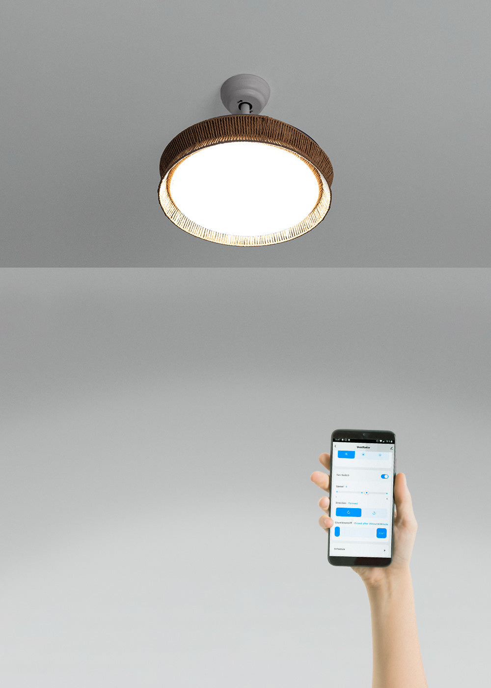 Wind Clear Rattan M - Ventilador De Techo Silencioso Aspas Retráctiles Con Iluminación LED - Con Wifi - Trenzado