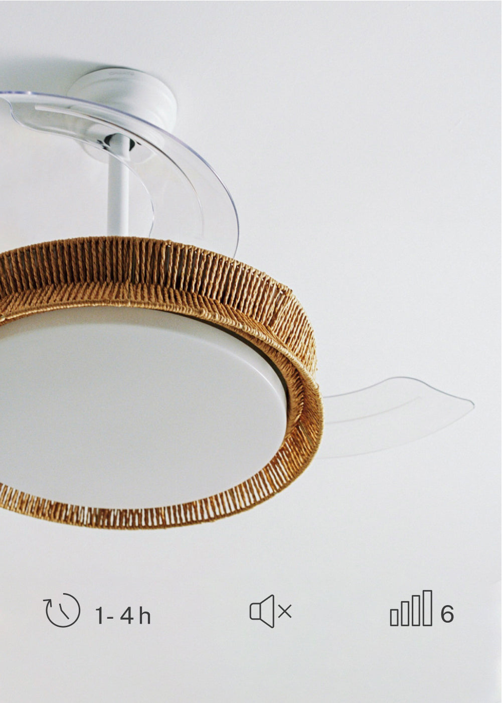 Wind Clear Rattan M - Ventilador De Techo Silencioso Aspas Retráctiles Con Iluminación LED - Con Wifi - Trenzado