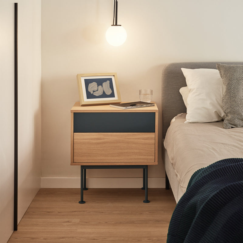 Yoko - Table De Chevet - Gris Anthracite & Chêne