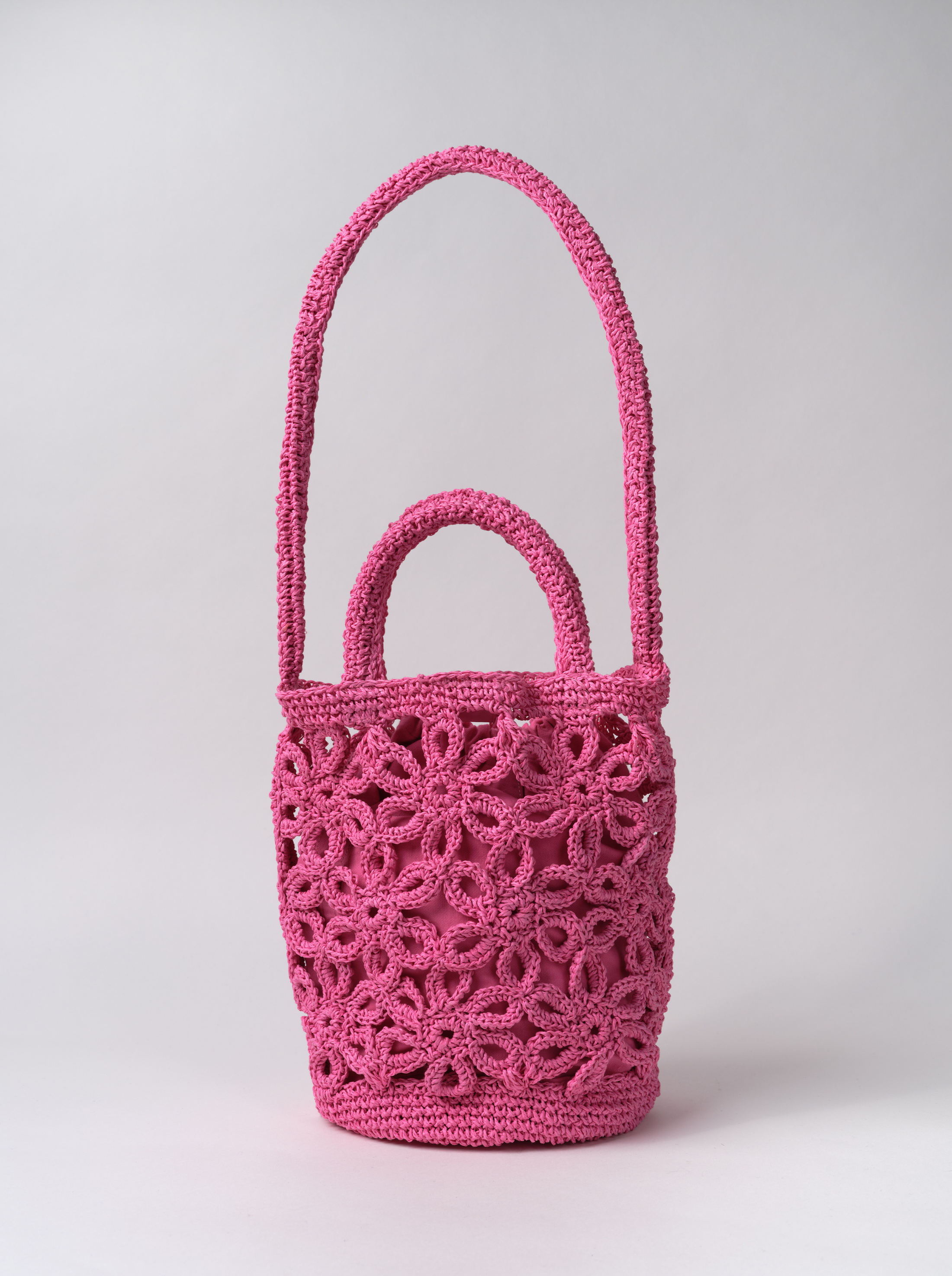 Pink Raffia Flower Bag