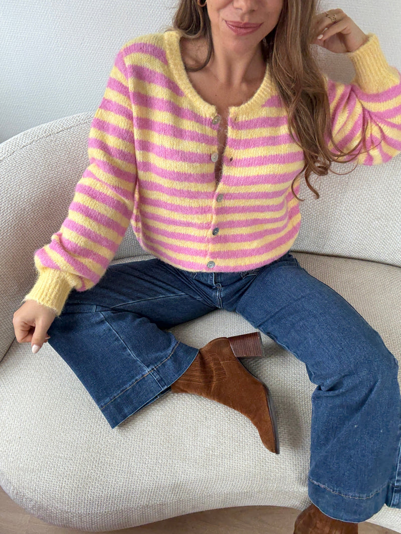 Pink And Yellow Solela Cardigan