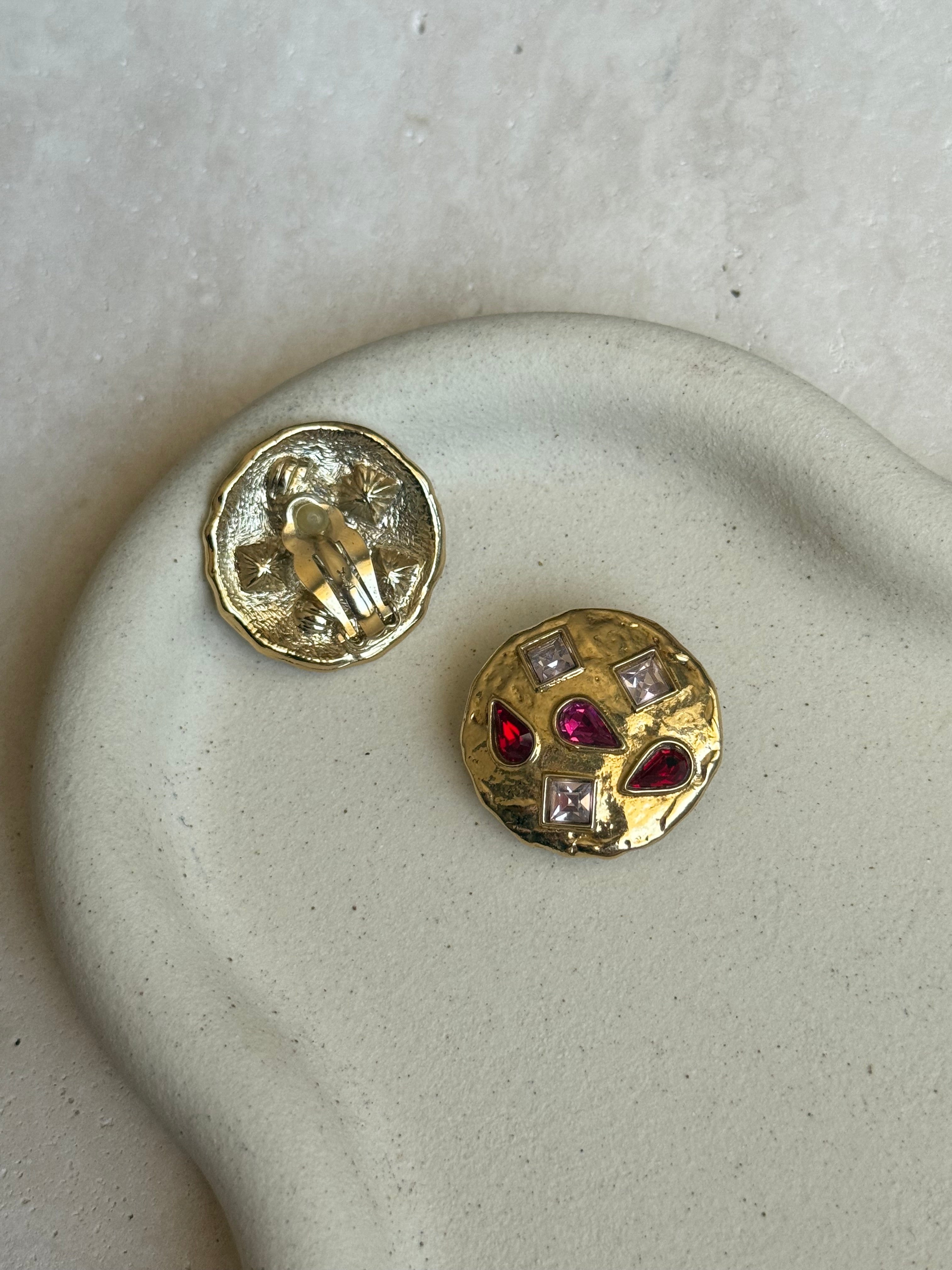 Boucles D’Oreilles Ysl Vintage - Cabochons Roses