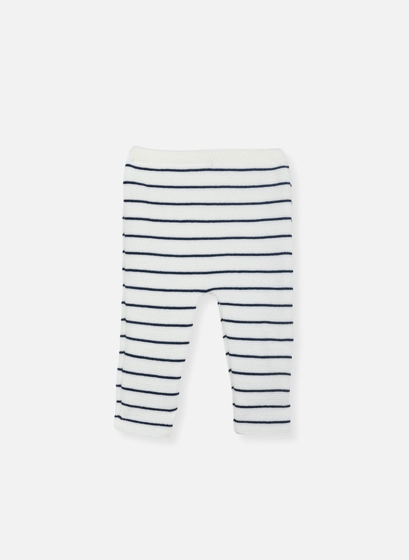 Pantalón - Crudo Con Rayas Azul Marino