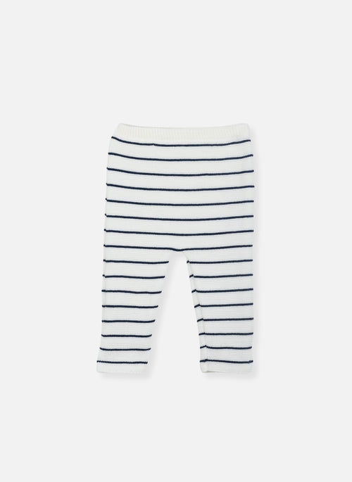 Pantalón - Crudo Con Rayas Azul Marino