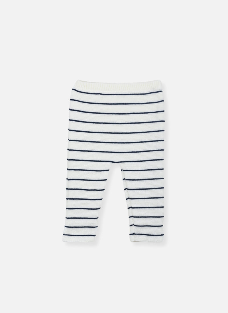 Pantalón - Crudo Con Rayas Azul Marino