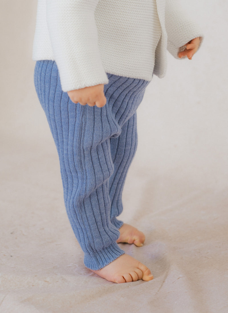 Pantalon En Laine Mélangée Rétro - Bleu Clair