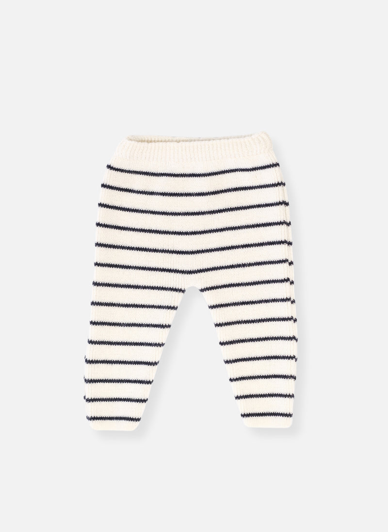 Pantalon En Laine Mélangée Petits Marins - Écru À Rayures Marines