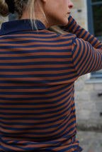 Antime Striped Polo Shirt Navy/Chocolate
