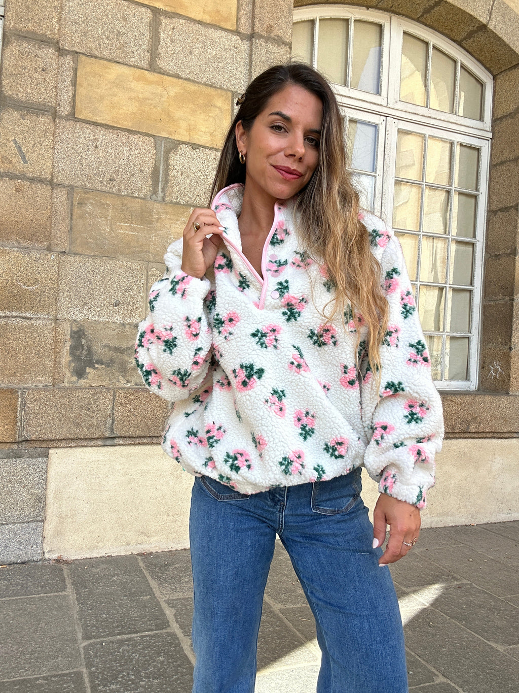 Veste moumoute fleurie Lisa