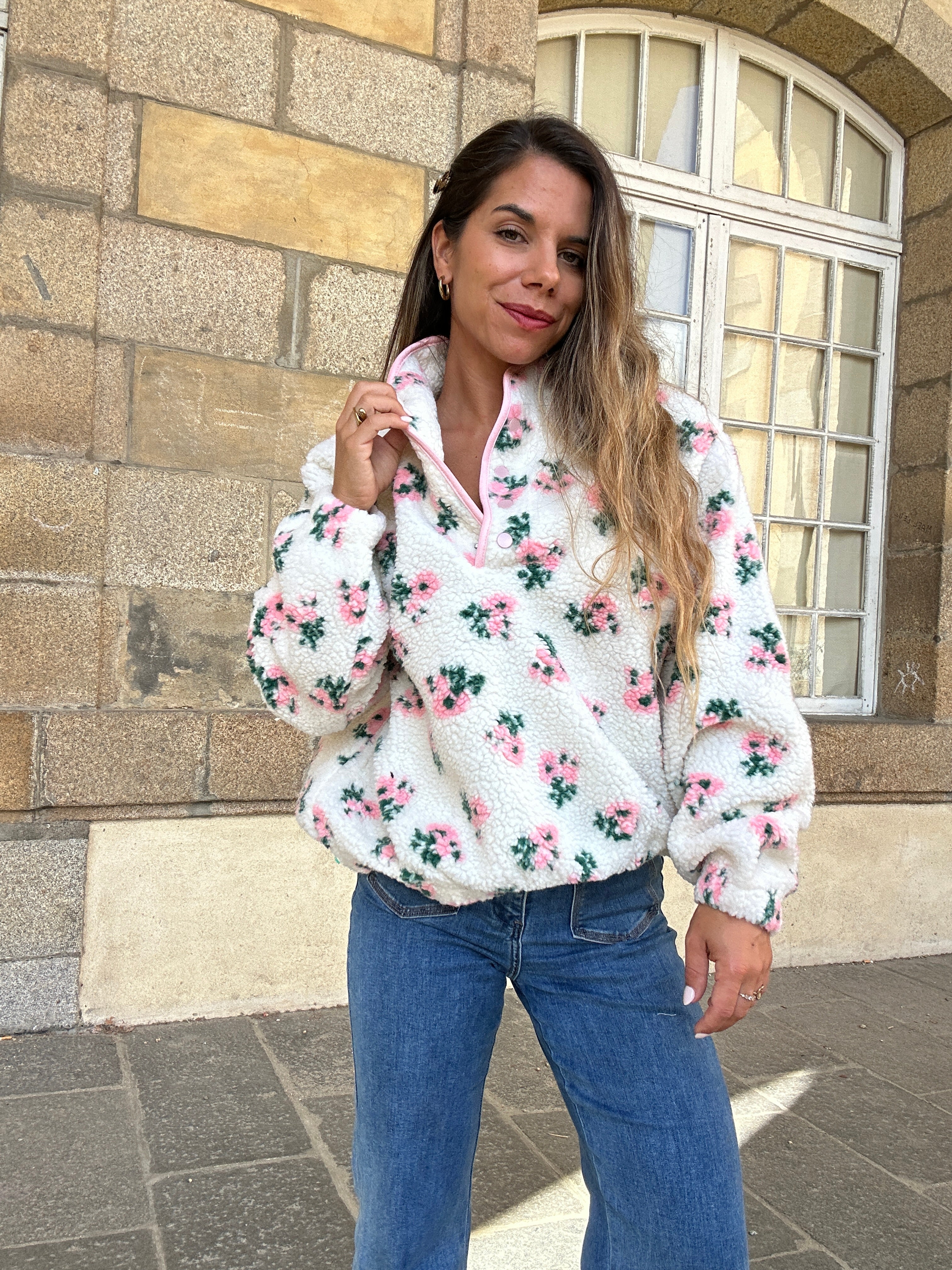 Veste moumoute fleurie Lisa
