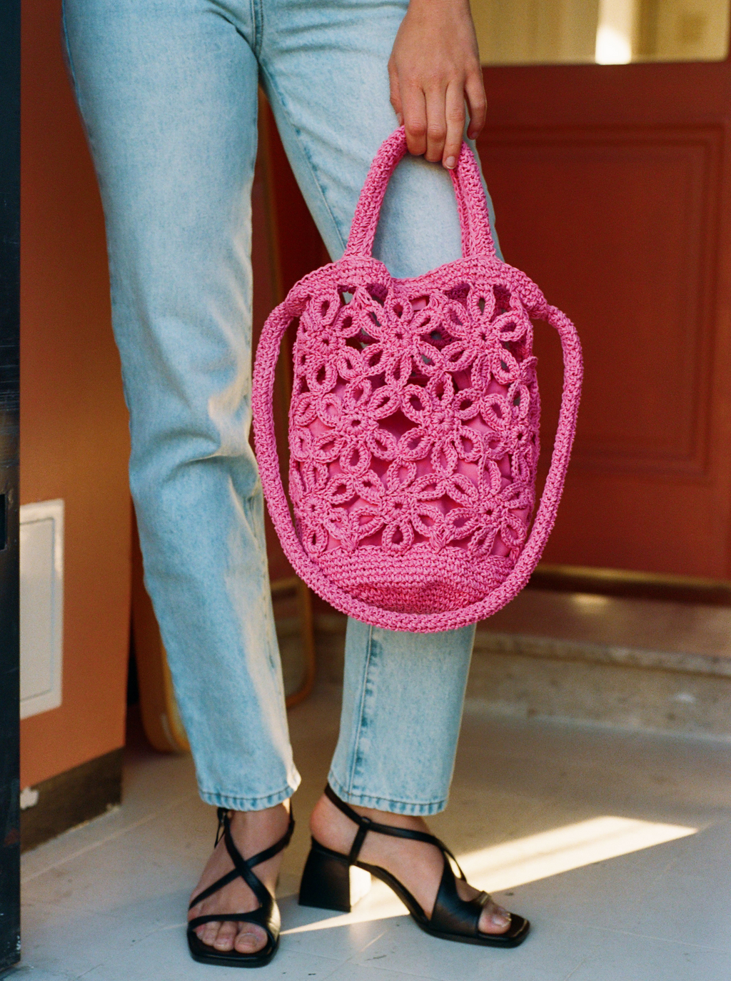 Pink Raffia Flower Bag Pink