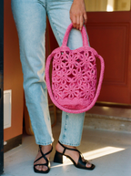 Pink Raffia Flower Bag Pink