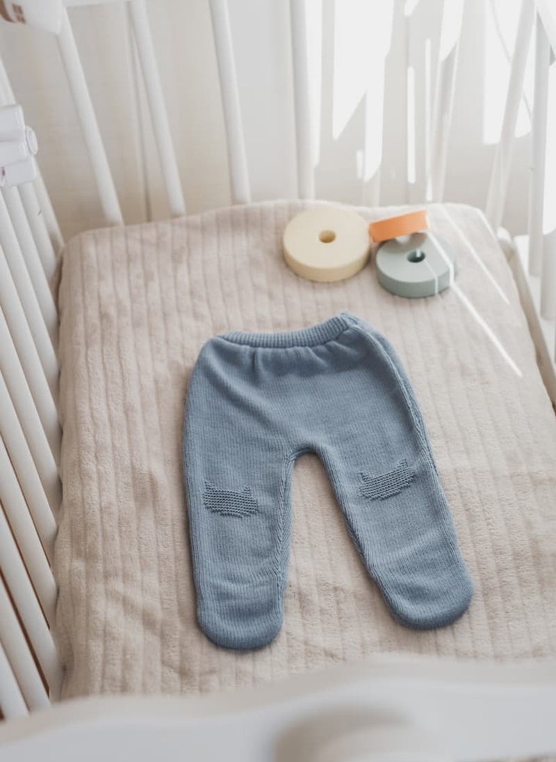 Pantalon À Pieds En Coton Petits Chats - Bleu Orage