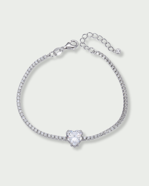 Bracelet Tennis Cœur Blanc - Blanc