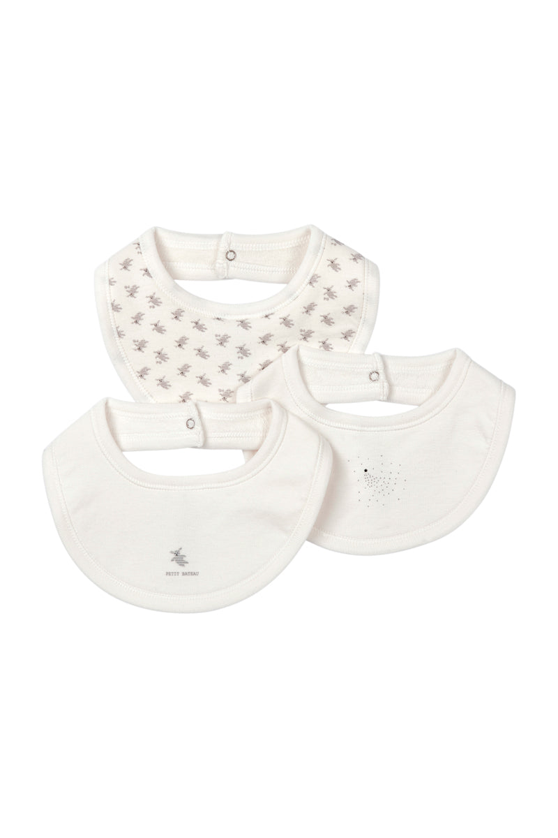 3 Organic Cotton Bibs - White - Baby