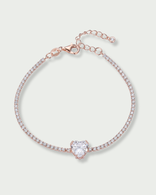 Bracelet Tennis Cœur Blanc - Rose