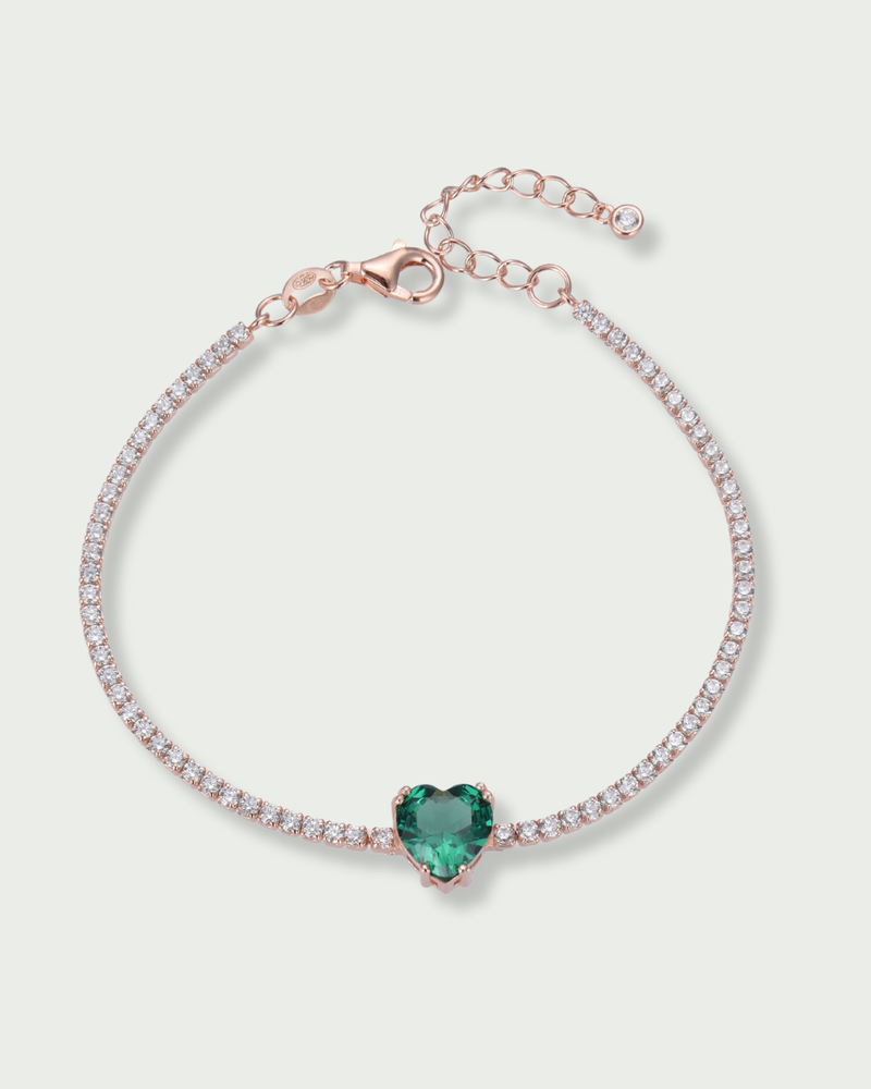 Bracelet Tennis Cœur Vert - Rose