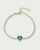 Bracelet Tennis Cœur Vert - Doré