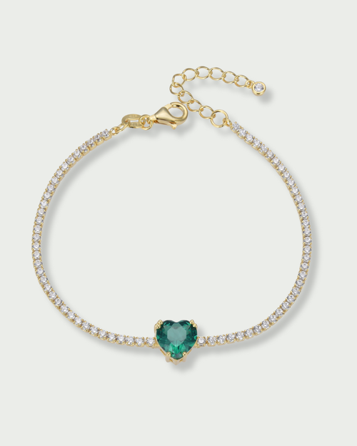 Bracelet Tennis Cœur Vert - Doré
