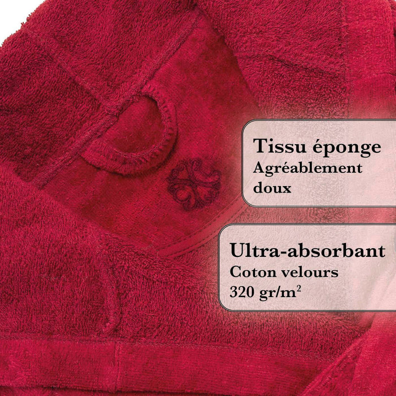 Peignoir Avec Capuche En Coton Ultra Absorbant - Bordeaux