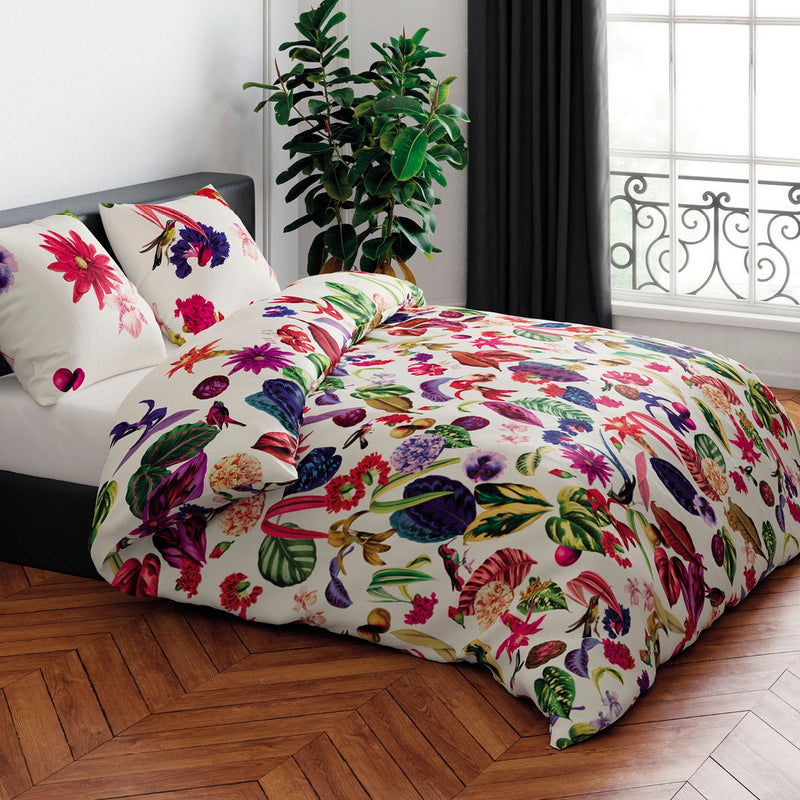 Jardin Tropical - Housse De Couette + Taie(s) D'Oreiller Satin De Coton Jardin Floral Multico
