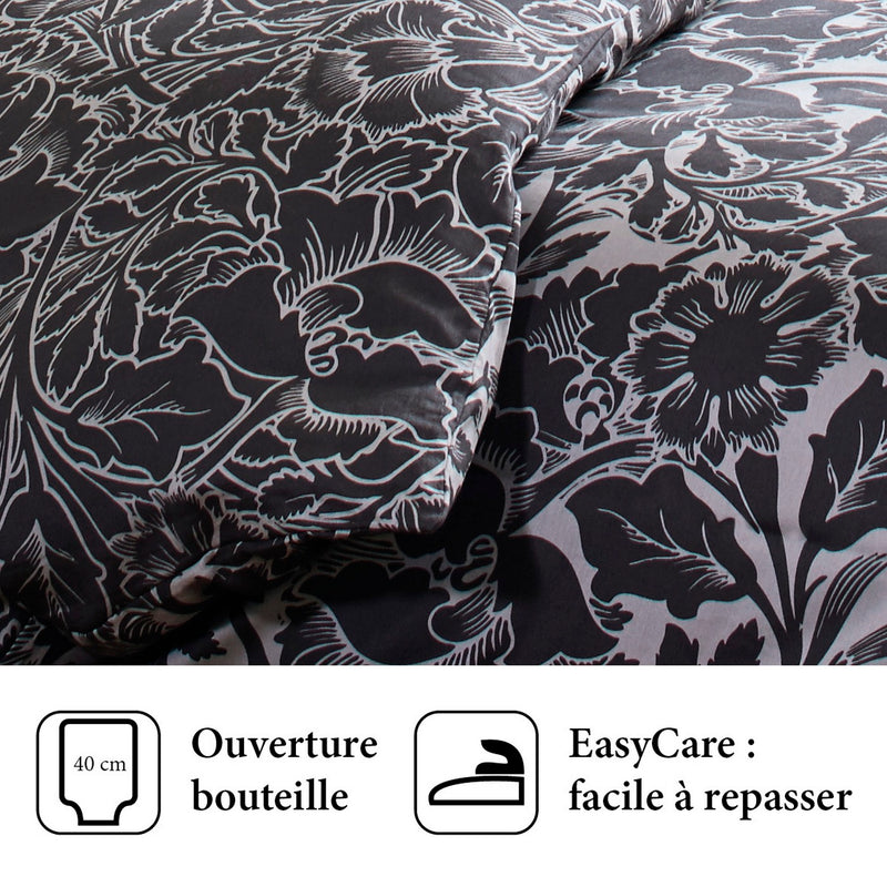 Arabesque - Housse De Couette + Taie(s) D'Oreiller Satin De Coton Arabesque Anthracite