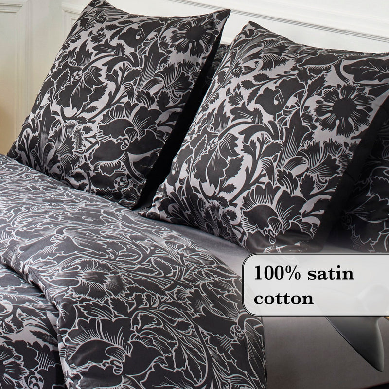 Arabesque - Housse De Couette + Taie(s) D'Oreiller Satin De Coton Arabesque Anthracite