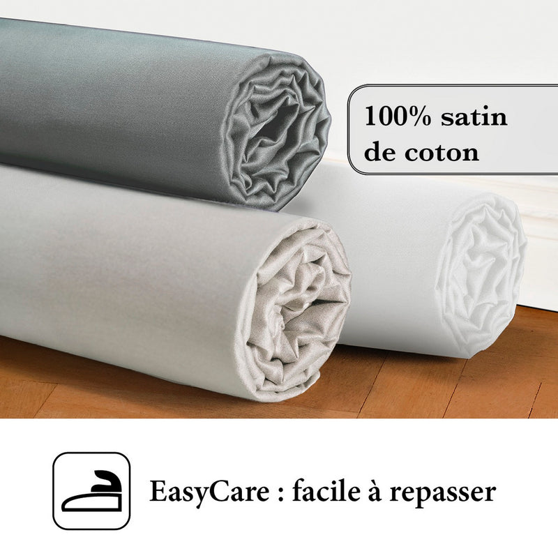 Jardin Tropical - Drap-Housse Satin De Coton Uni Blanc Cassé