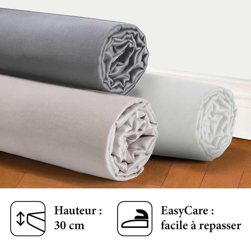 Jardin Tropical - Drap-Housse Satin De Coton Uni Blanc Cassé
