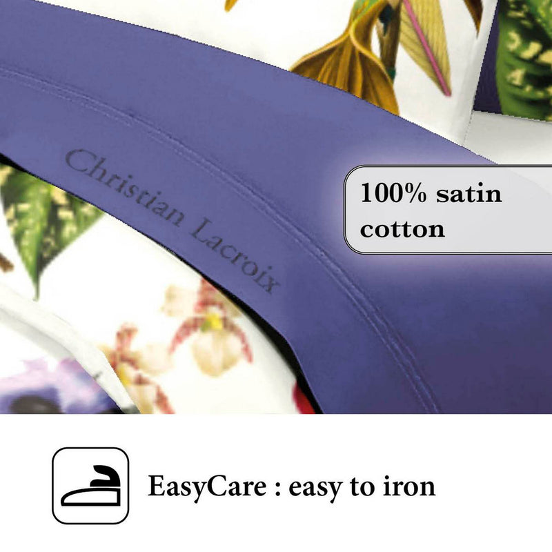 Jardin Tropical - Drap Plat Satin De Coton Uni Bleu Foncé
