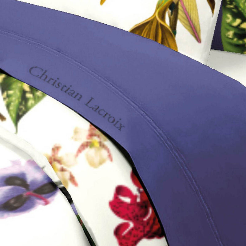 Jardin Tropical - Drap Plat Satin De Coton Uni Bleu Foncé