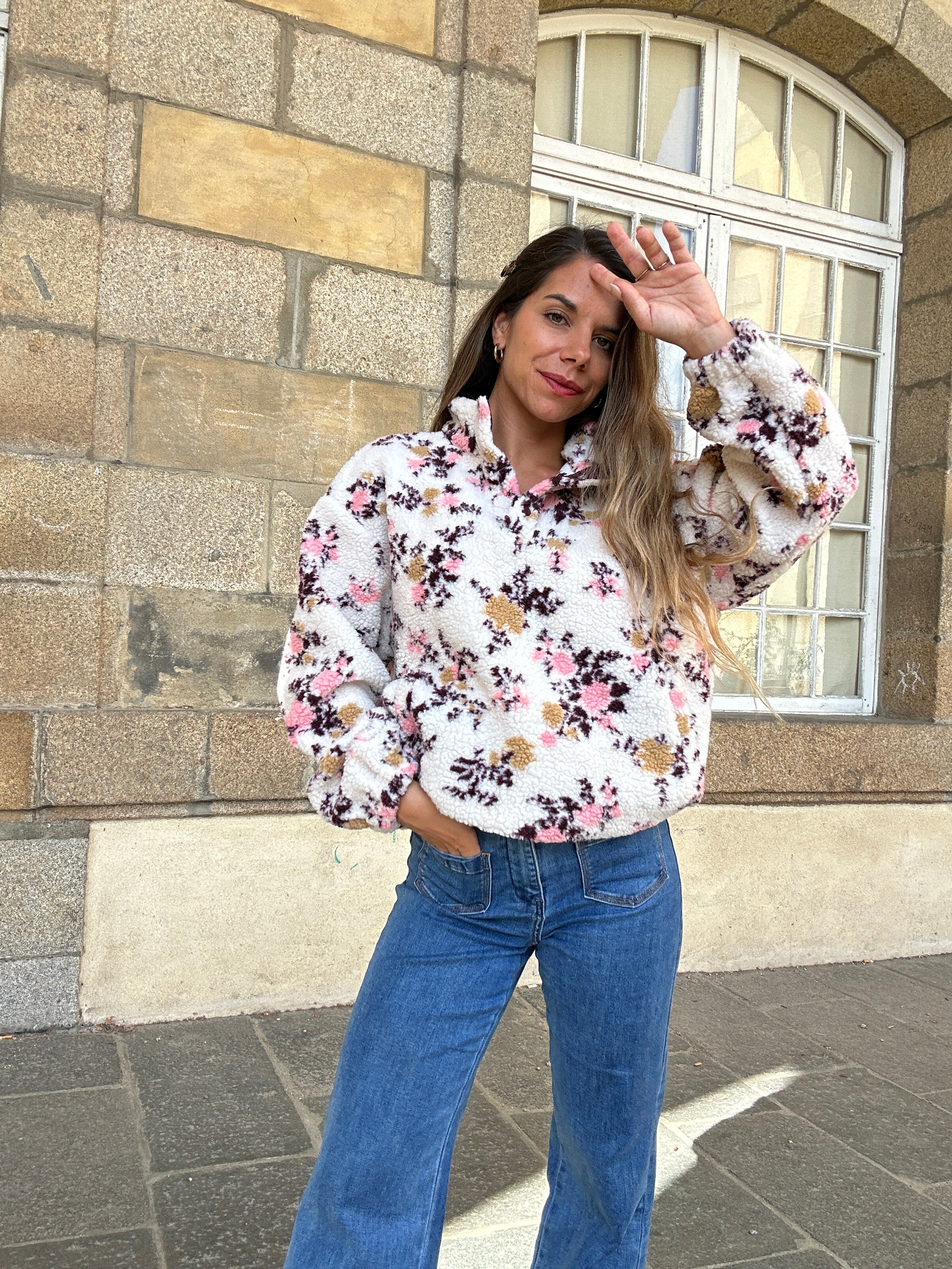 Jersey de borreguito floral Gina