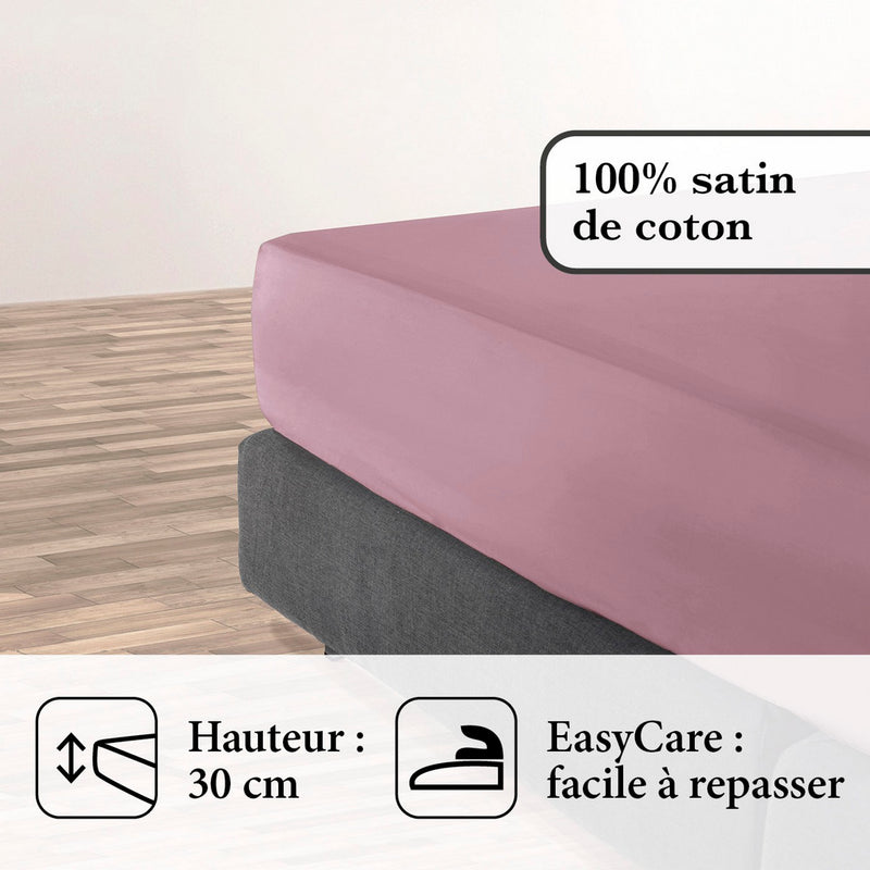 Exotique Flower - Drap-Housse Satin De Coton Uni Rose