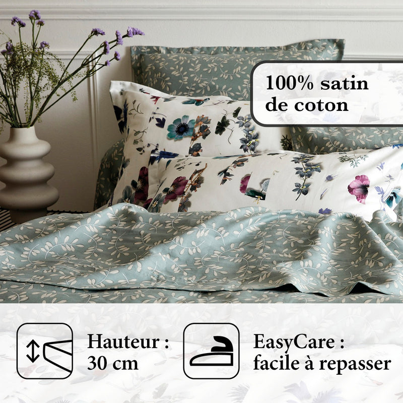 Botanique - Drap-Housse Satin De Coton Botanique Vert