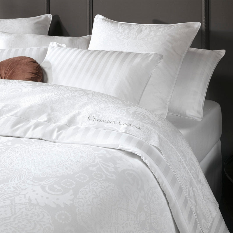 Jacquard - Set De 2 Taies D'Oreiller Satin De Coton Tissé Jacquard Arles Blanc