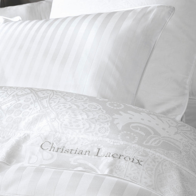 Jacquard - Set De 2 Taies D'Oreiller Satin De Coton Tissé Jacquard Arles Blanc